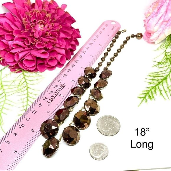 VINTAGE⚜️RETRO Chocolate Crystal Golden Link Necklace - Picture 9 of 9